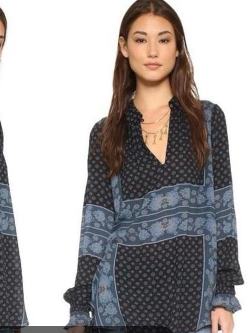 Free People "Changing Times" Tunic Blouse in the Onyx Combo color-way. Beauty 🧡🤩